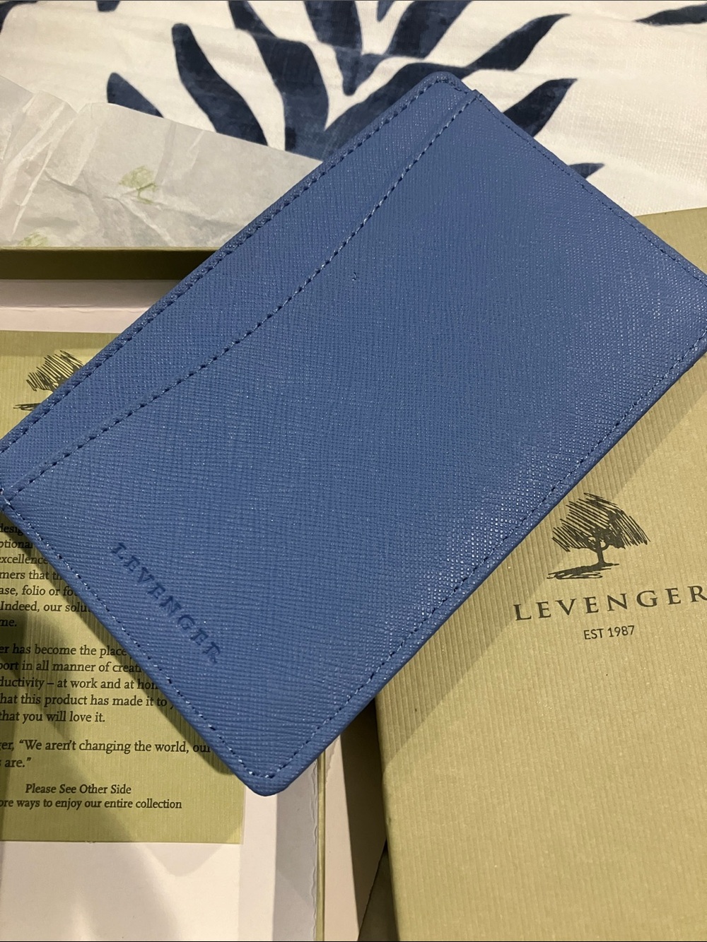 Levenger Periwinkle Blue Leather Slim Pocket Briefcase Index Card Holder New